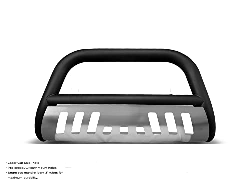 Image of Armordillo 8713648 Classic Series Bull Bar - Matte Black with Aluminum Skid Plate Fits 2009-2018 Dodge Ram 1500 /2019-2023 Classic