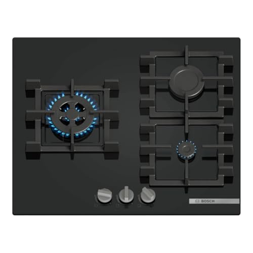 Bosch - Plaque à gaz, série 4, 60 cm, GasStop, verre trempé, noir, PNC6B6K40