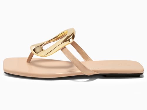 Image of Coutgo Womens Flat Sandals Comfortable Flip Flops Slide Sandals Summer Beach Shoes with Metal Decoration