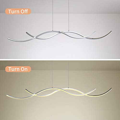 Garwarm Modern Wave Pendant Light 32W LED Dimmable Chandelier with Remote Control Adjustable Height Hanging Light Fixture for Dining Table Kitchen Island Living Room