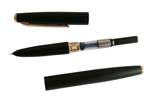 Image of GOLD LEAF Jinhao 911 Matte Black Fountain Pen - Extra Fine Nib, Classic Metal Body, Smooth Writing with Ink Converter. (Matt Black With Gold Clip)