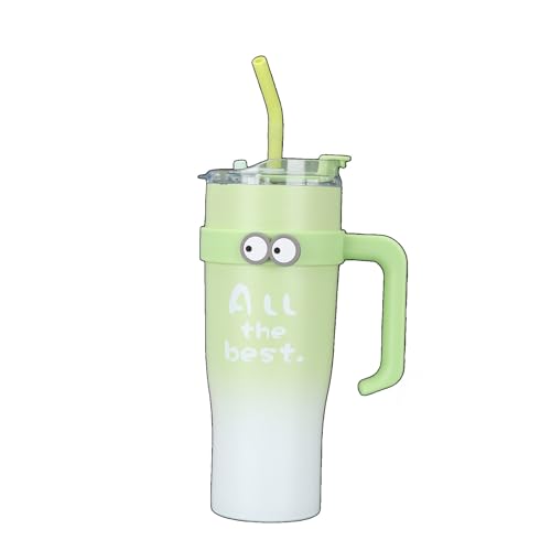 YQSMYXGS サーモス, コーヒーマグ, マグ, フラスコ, 1200ml, 大容量, ストロー付き, 魔法瓶, 保温, 直接冷たい飲み物, 軽量フラスコ, ブラシ付き, 304ステンレス製 カップ高さ27cm (グリーン)