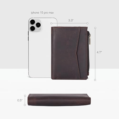 Image of Oak Leathers Leather Wallet For Women - Small RFID Coin Purse Credit Card & ID Holder for Ladies, Gift for Women's, Bifold Wallets (Crazy Horse Brown)