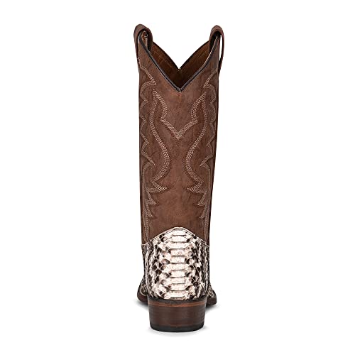 Circle G MEN'S NATURAL/BROWN PYTHON EMBROIDERY ROUND TOE, LEATHER SOLE, WESTERN L58303