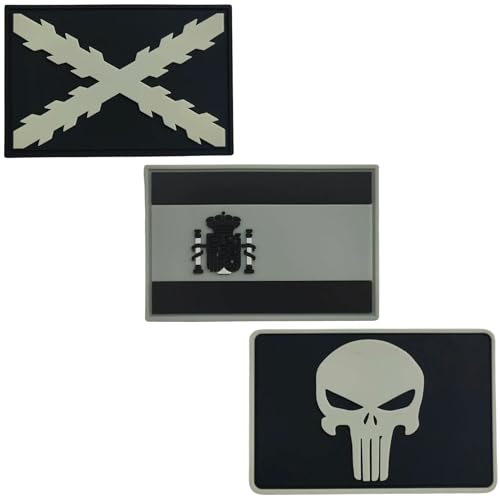 Thulander PACK de 3 Parches Mochila Militar PVC Parche Bandera España Parches Militares Tercios Españoles Punisher Personaliza tu Mochila Tactica Equipo Militar Airsoft Militar