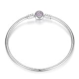 Rimgoris 925 Sterling Silver Pink Diamond Heart Moments Silver Wire Woven Bracelet Compatible with Women's Bangle Charm & Pendants 17CM (Approx 6.7 inches)