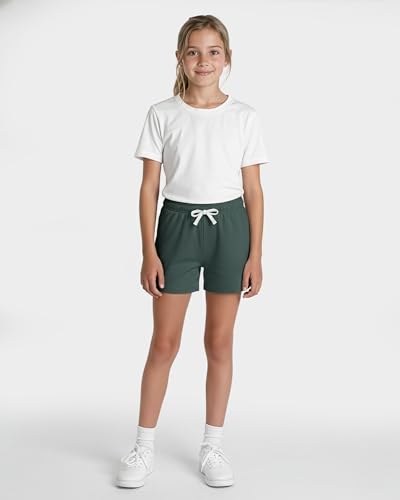 Image of Real Essentials 4 Pack: Girls French Terry Lounge Shorts - Ultra Soft Pull-On Gym, Camp, Sports & Everyday Shorts