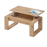 Mesa  de centro con tapa elevable y espacio de almacenamiento en su interior.