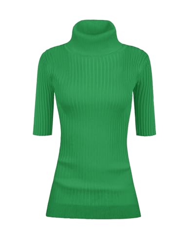 Image of v28 Women Turtleneck 1 /2 Half Sleeve Highly Stretchy Ribbed Knit Fitted Sweater