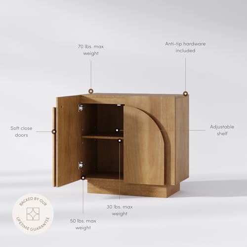 Image of Nathan James Iris Mid-Century Modern Buffet Sideboard Wood Accent Cabinet Credenza with Arched Cabinet Doors and Adjustable Shelves for Kitchen or Living Room, Brushed Light Brown