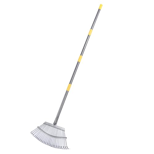 aqxreight Râteau de Jardin Râteau à Feuilles Larges pour Arbustes avec 25 Dents de Chaume avec Poignée Réglable pour Cueillir Les Feuilles, l'herbe Coupée et Les Déchets Plus Gros, Aiguilles