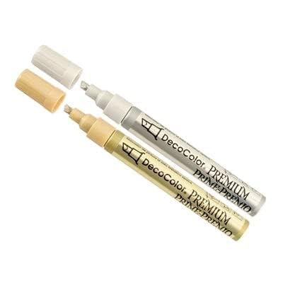 Image of Decocolor Premium Paint Markers, 5mm Chisel Tip - Set of 2 (Gold & Silver) for Crafting and DIY Projects