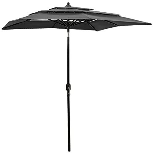 Parasol de jardin anti-vent à 3 étages avec mât aluminium 2 x 2 m