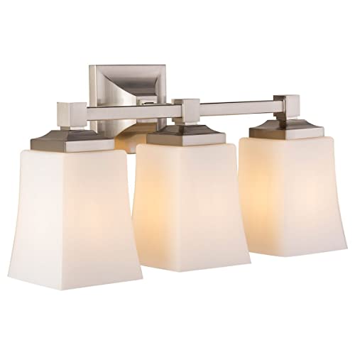 Image of Linea di Liara Brighton 3 Light Bathroom Vanity Light Brushed Nickel Bathroom Light Fixtures Over Mirror Modern Vanity Lighting Fixture with Frosted Glass Shade, UL Listed