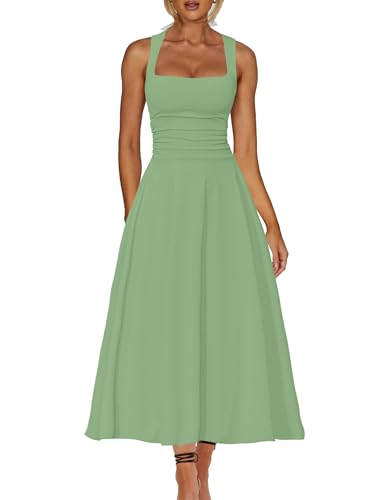 Image of Kaximil Women's Square Neck Corset A Line Maxi Dress Ruffle Ruched Waist Flowy Long Dresses