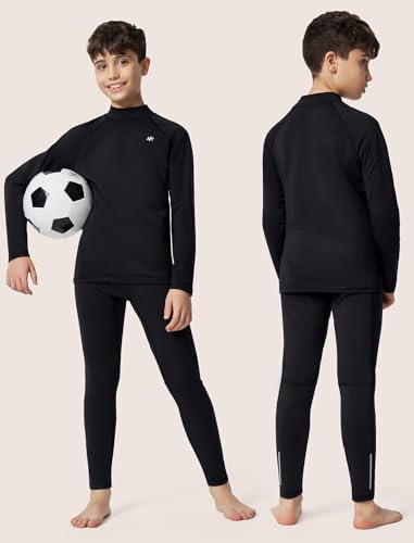 Ewedoos Kids Thermal Underwear Set Long Underwear Boys Girls Long Johns Fleece Lined Base Layer Thermal Set Black thumb #4