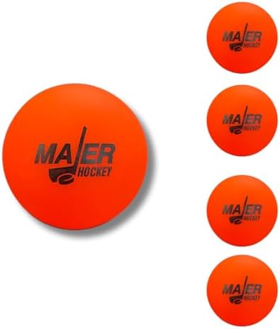 Majer Hockey Street Hockey Balls Orange Medium Density Ball for Indoor & Outdoor - Made for for Field, Road & Street Hockey Games, 4 Pack