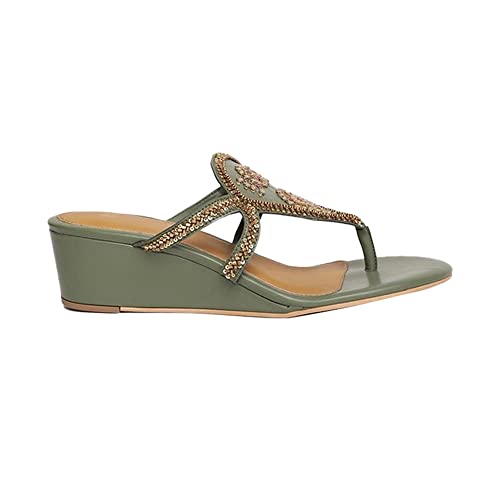 Image of W Women's Thong Strap Embroidered Open Wedge