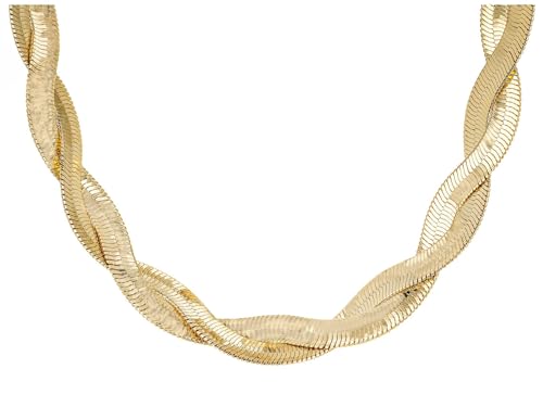JTV Braided Gold-Plated Herringbone Chain Necklace for Women - Thick Adjustable Chain with Crystal Accent Clasp - Elegant Gold Necklace for Everyday or Formal Wear - Gift Box Included - Main Image