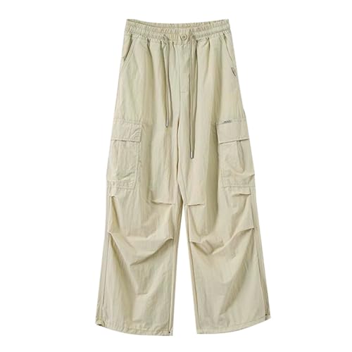 Girls Parachute Cargo Pants Elastic High Waist Drawstring Jogger Trousers Y2k Casual Loose Aesthetic Streetwear