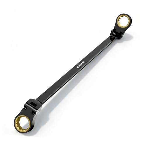 Image of SUZUME Extra Long Flex Head Ratcheting Wrench 10-11mm Metric Double Box End 180 Flexible Head 72-Tooth 15K Gear Tested CR-V Steel Black Chrome Finish For Automotive Motorcycle and Appliance Repair