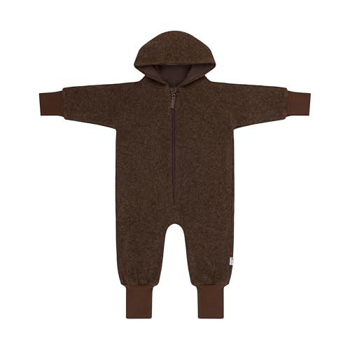 SOANZA Walkoverall Wollwalk Overall Baby - aus Schurwolle komplett gefüttert mit Reißverschluss und Kapuze Herbst Winter Anzug Baby Kleinkind (DE/NL/SE/PL, Numerisch, 50, 56, braun)