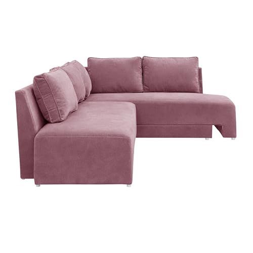 Image of Rosebell L-Shape 5 Seater Sofa Cum Bed, Sectional Couch with Cushions, Space Saving Corner Sofa, Modern Foldable Seating & Sleeping Solution for Living Room, Guest Room & Small Spaces - Rose Pink