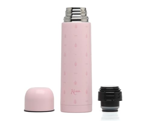 Kiokids | Termo para Líquidos 500 ml Rosa | Antigoteo y Antiderrames | Acero Inoxidable con Doble Pared | Mantiene Frío 24h y Calor 12h | Cierre Hermético | Colección Petit Moments