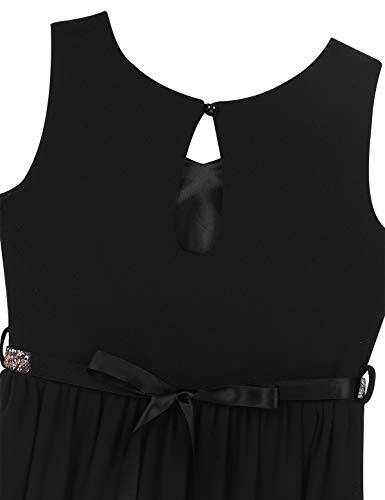 Big Girls Halter-Neck Floral Lace Junior Bridesmaid Romper Dress Wedding Party Ball Prom Evening Long Gowns Black A 16 Years4