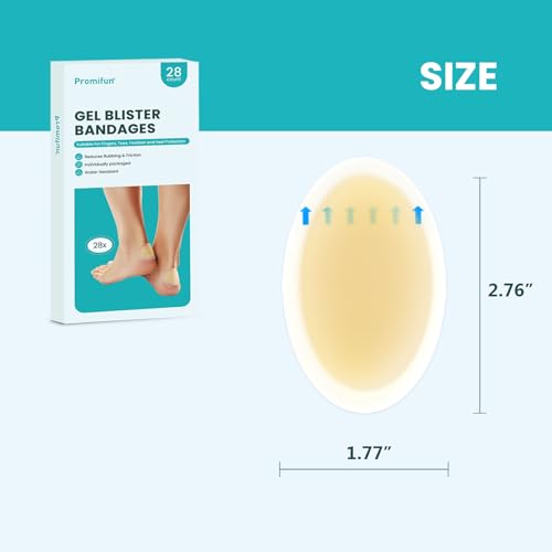 Image of Promifun Blister Bandages Blister Pads - 28 ct Blister Cushions - Water Resistant Hydrocolloid Bandages for Foot, Toe, Heel - Gel Blister Bandages for Prevention & Recovery, Heel Pack