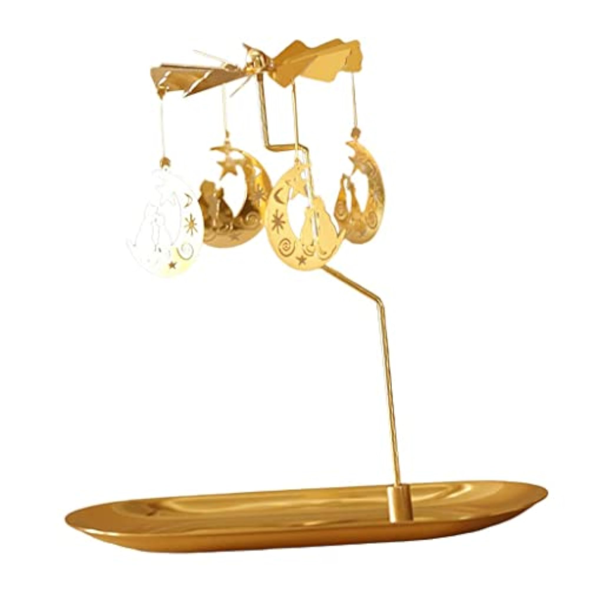 Rotating Spinning Tea Light Holder Stand Moon Cat