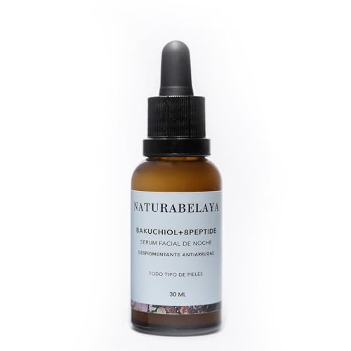 NATURABELAYA Serum Facial Antiarrugas y Despigmentante con BaKuchiol + Péptidos. Retinol Natural Reafirma y Unifica Tono. Día y Noche. Piel Madura Sensible. 30ml