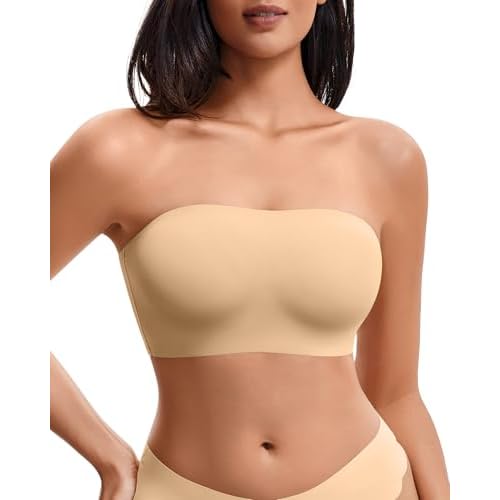 DEANGELMON Strapless Bras for Women Comfort Non-Slip Silicone Bandeau Bralette Wireless Tube Top Bra Stretchy Unlined Bra Skin Medium