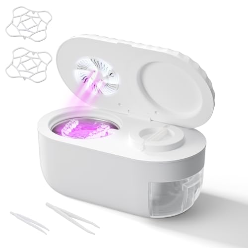 Ultrasonic Denture Cleaner with Automatic Clean Drain & Dry 45kHz Retainer and Night Guard Cleaning Machine with Built-in Drainage Chamber Low-Noise Design for Aligners Braces & Dental Appliances