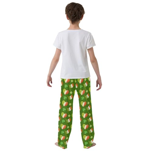 Irish Flah Love Heart Clover Boys Long Pants Soft Trousers Elastic Waist Kids Lounge Bottoms with Pockets S-XL3
