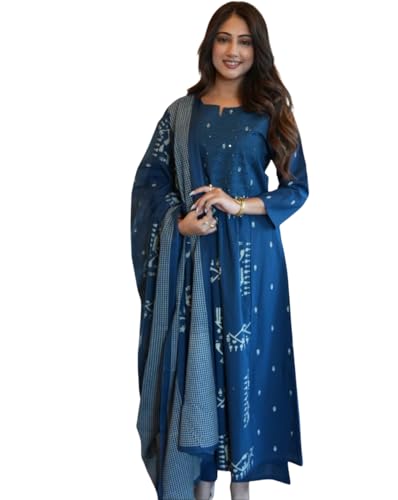 Image of Women's Cotton Embroidered Anarkali Kurti with Pant Set