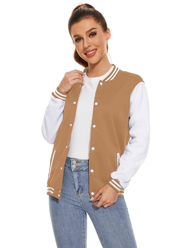 Image of Varsity Jacket Women Men's Baseball School Uniform Button Up Unsex Adult Long Sleeve Coat Fashion Jacket
