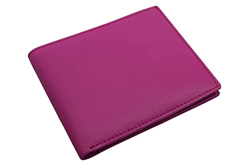 Men's RFID Blocking Genuine Leather Bifold Hipster Passport Wallet Euro Style Wallets for Men (Pink)4