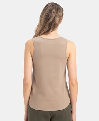 Image of Jockey AW77 Women's Super Combed Cotton Rich Solid Curved Hem Styled Tank Top Desert Taupe S