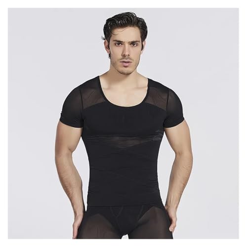 Camisa de compresión con cuello en U for hombre, ropa de compresión for el pecho y el vientre, adelgazante, ajustada, for ocultar los pechos, transpirable, moldeador corporal Para Deporte Fitness(Blac