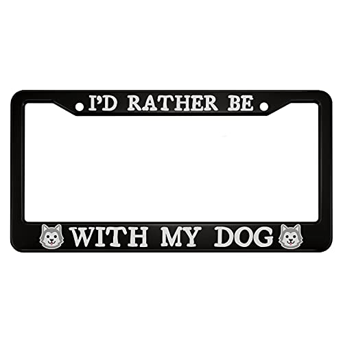 oFloral I'd Rather Be with My Dog Aluminum Alloy License Plate Frame Corgi Pug Cartoong Cute Applicable to US Standard Car Metal Car Tag Frame Front License Plate Cover Holder for Women Men(1 Pack)