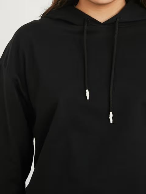 Image of Solid Hoodie for Womens| Pull on,Casual Wear Regular Fit Lon Sleeve Hoodie (Black)