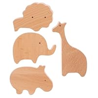 CONGARTENO 4pcs Kids Wood Animal Wall Hooks Heavy Duty Coat Hooks for Nursery Baby Clothes Rack Lion Elephant Giraffe Hippo Wall Mounted Clothes Rack
