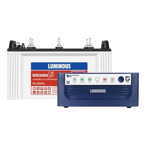 Luminous Inverter & Battery Combo (Eco Watt Neo 700 Square Wave 600VA/12V Inverter with Red Charge...