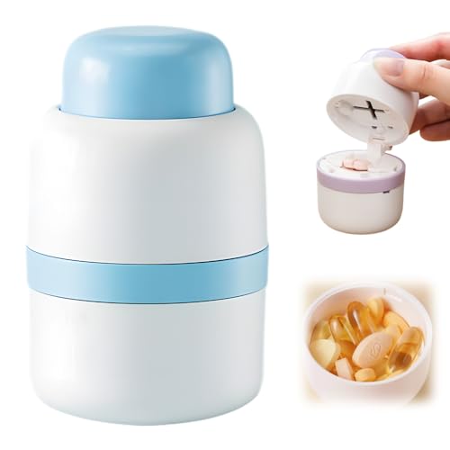 Tablettenteiler Tablettenmörser, Tablettenteiler für Alle Tabletten, Pillendose Klein im Deckel Mit Aufbewahrungsbox, Pill Crusher, Pillenschneider für kleine tabletten Große Pillen (Blau)