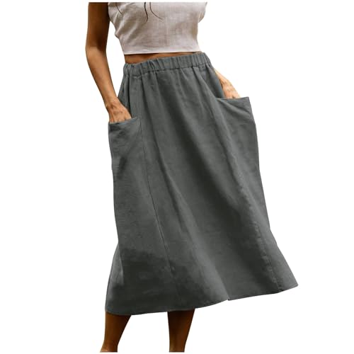 Casual A Line Midi Skirts for Women Elastic High Waisted Swing Flared Skirt Vintage Pleated Summer Dress