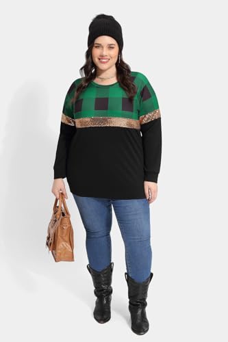 Image of TIYOMI Plus Size Tops for Women Raglan Long Sleeve V Neck T Shirts Casual Color Block Leopard /Floral Tops Winter Tee Shirt