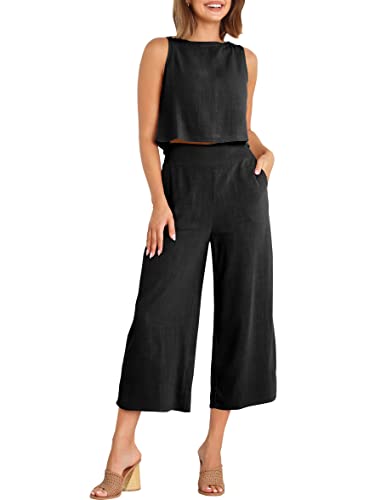 Prinbara Women's 2 Piece Outfits Round Neck Crop Basic Top ...