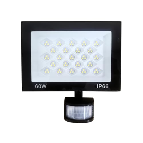 人感センサーライト LEDセンサーライト 投光器 防犯灯 60W 100V 8000ルーメン 明るい 省エネ 6500K 白色 夜点灯 自動点灯/消灯 IP66防水 屋内外兼用 防犯対策 節電対策 PSE認証済み 玄関 廊下 勝手口 ベランダ エクステリア 駐車場 裏口 (60W)