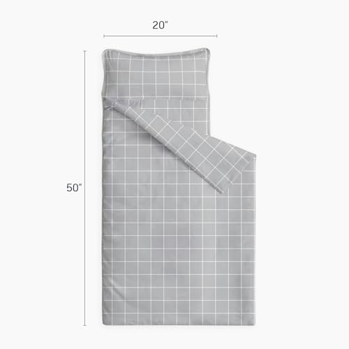 Image of Wake In Cloud - Toddler Nap Mat with Pillow and Blanket, for Kids Boys Girls Ages 3 Plus in Kindergarten Daycare Preschool Pre K, Roll Up Sleeping Bag, Gingham Grid Checkered